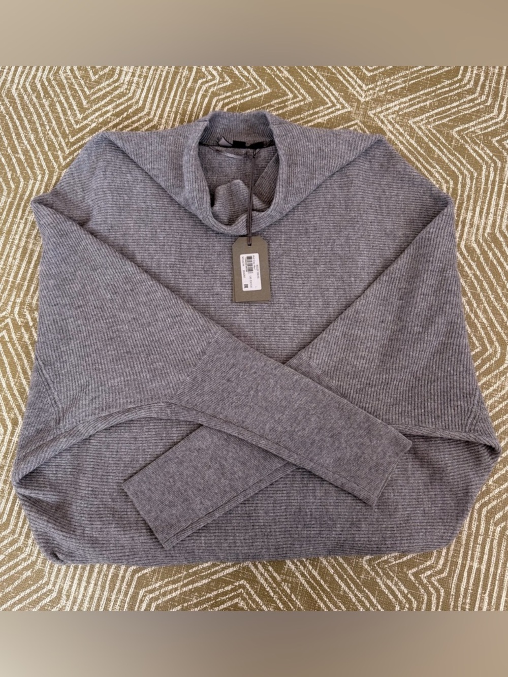 All Saints Gray Ribbed Long-Sleeve Dress